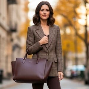 Linda Allard Ellen Tracy VTG 80s Blazer 4 Brown Glen Plaid Silk Wool Oversized